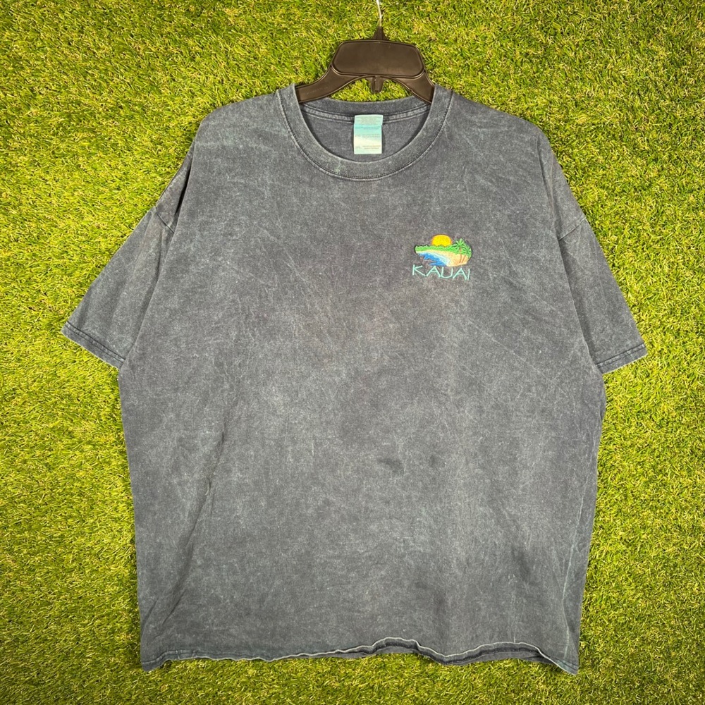 Gildan Ultra Cotton Kauai Hawaii Mineral Wash T-Shirt Mens 2XL Blue‎ Gray